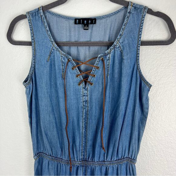 Vintage | y2k Cottagecore Fairy Boho Witch Blue Jean Tencel Tie Up Maxi Dress 2 - Picture 2 of 9